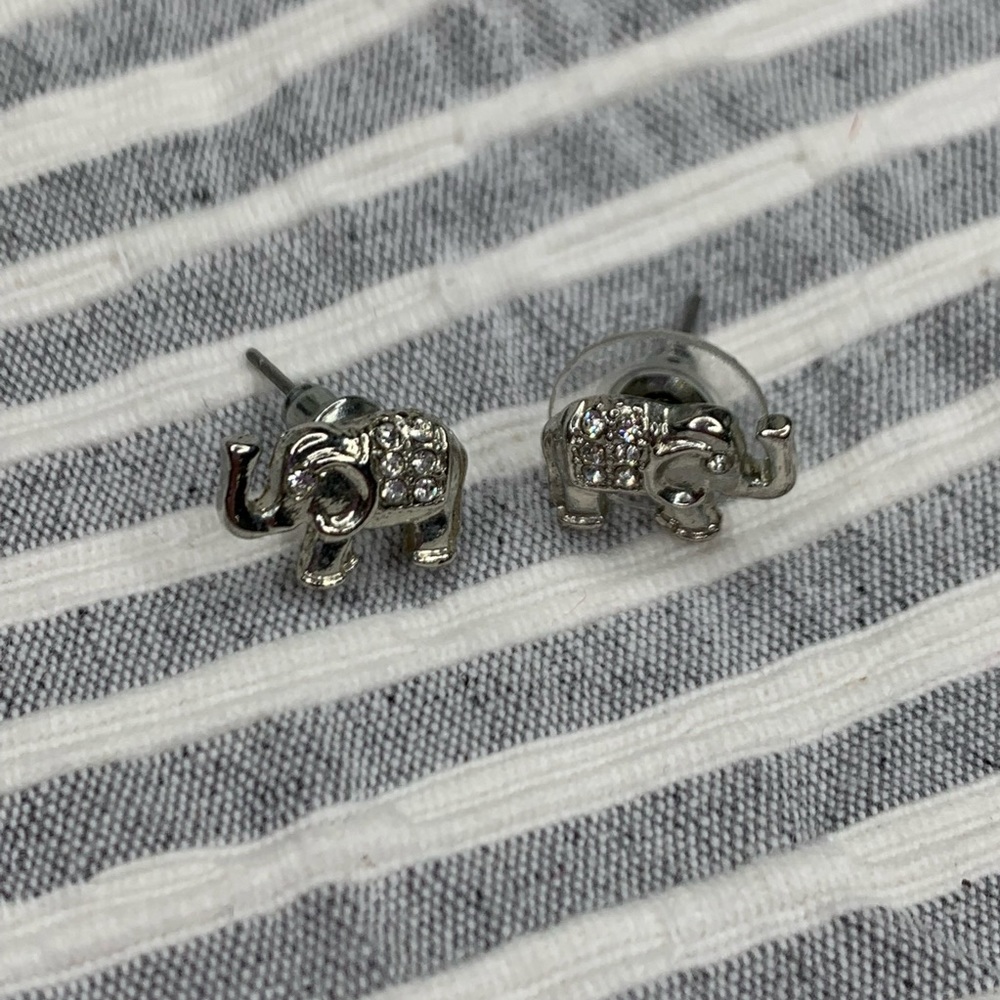 Silver Elephant Rhinestone Small Stud Earrings - image 1